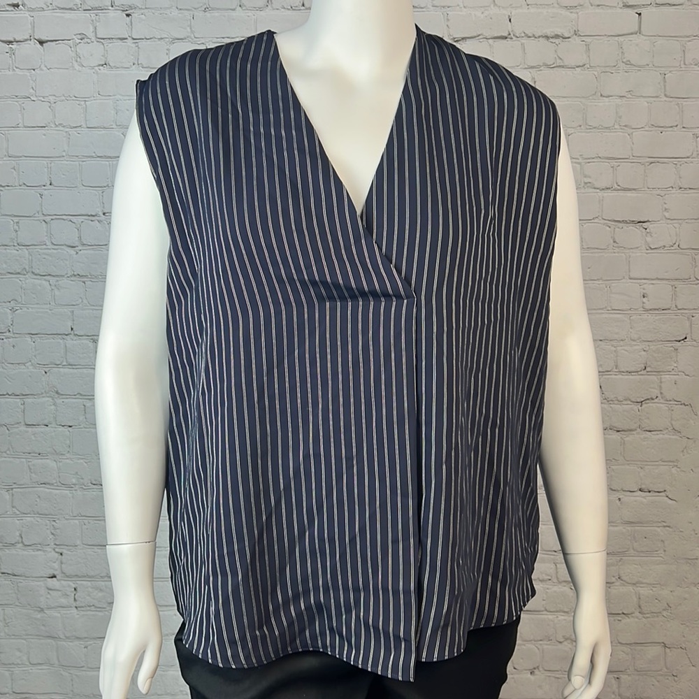 Rachel Roy Navy & White Stripe Surplice Tank Top Plus Size 1X